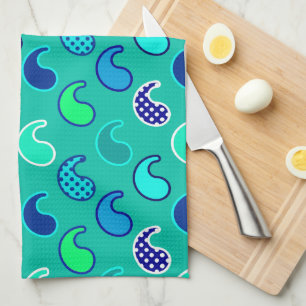 Modern Paisley Patroon, Turquoise, Blue en Aqua Theedoek