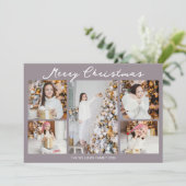 Modern Pale Mauve Merry Christmas Photo Collage Feestdagenkaart (Staand voorkant)