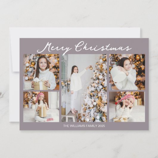 Modern Pale Mauve Merry Christmas Photo Collage Feestdagenkaart (Voorkant)