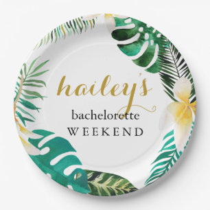Modern Palm Bachelorette Weekend met naam Papieren Bordje