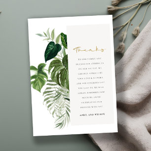 Modern Palm Green Leafy Tropical Foliage Wedding Bedankkaart