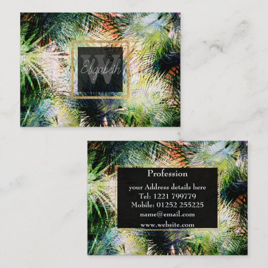 Modern palm laat tropisch abstract design visitekaartje (Voorkant / Achterkant)