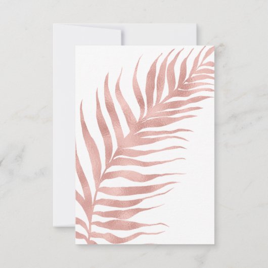 Modern Palm Leaf Roos Gold White Wedding RSVP Kaartje (Achterkant)