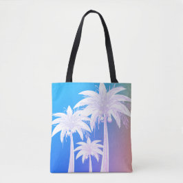 Modern Palm Leaf Waterverf Kleurrijk Blauw Roze Draagtas