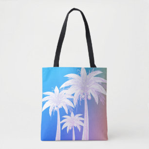 Modern Palm Leaf Waterverf Kleurrijk Blauw Roze Draagtas