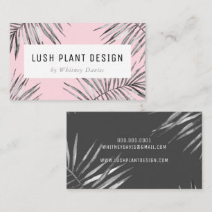 MODERN PALM LEAF weelderige botanische zwart grijs Visitekaartje