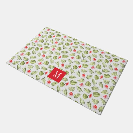 Modern Palm Leaves Monogram Deurmat (Schuin)