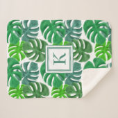 Modern Palm Leaves Monogram Sherpa Deken (Voorkant (horizontaal))
