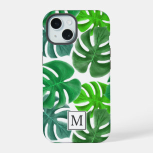 Modern palmblad patroon monogram iPhone 15 hoesje