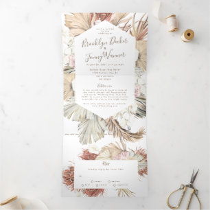 Modern Pampas Boho Desert Wedding Drieluik Uitnodiging
