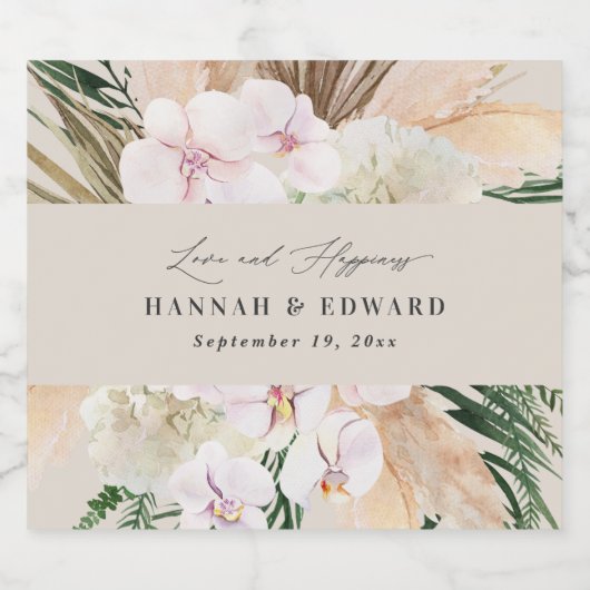 modern pampas gras orchid bohemian label sparkling wijnetiket (Enkel label)