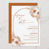 Modern Pampas Grass Boho Terracotta Wedding Save The Date (Voorkant / Achterkant)