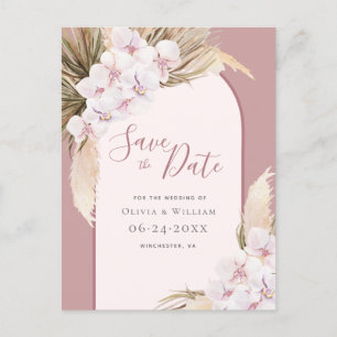 Modern Pampas Grass Floral Tropical Dusty Roos Aankondigingskaart