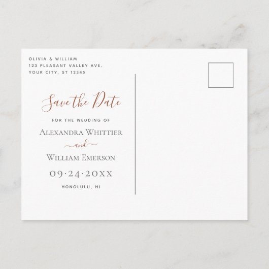 Modern Pampas Grass Terracotta Save the Date Aankondigingskaart (Achterkant)