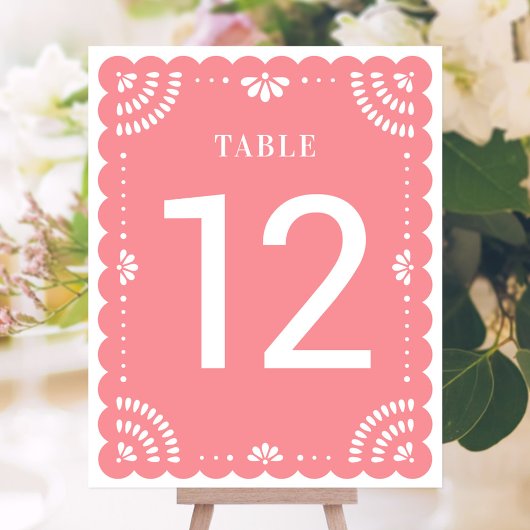Modern Papel Picado Trouwtafel Nummer, Roos