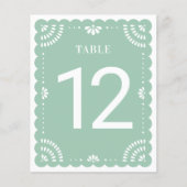 Modern Papel Picado Trouwtafel nummer, salie (Voorkant)
