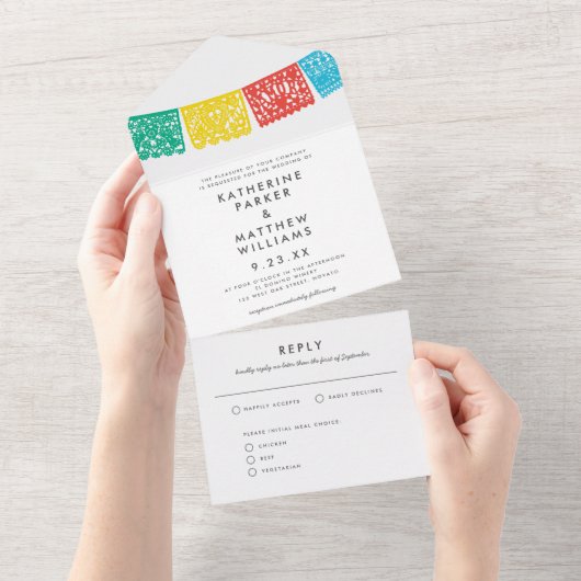 Modern Papel Picado Wedding Banner All In One Uitnodiging (Afscheurbaar)