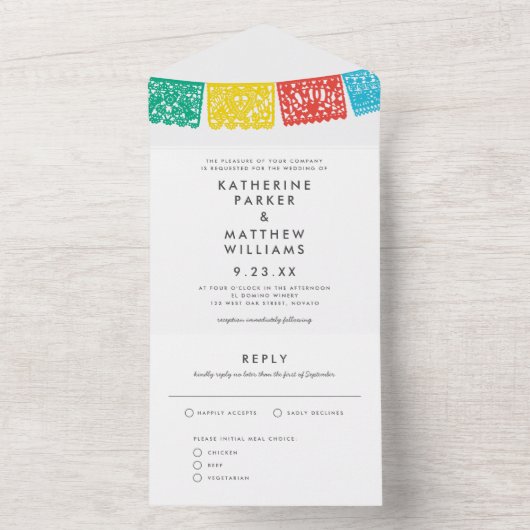 Modern Papel Picado Wedding Banner All In One Uitnodiging (Binnen)