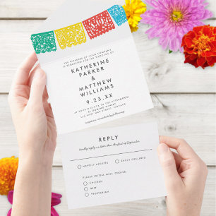 Modern Papel Picado Wedding Banner All In One Uitnodiging
