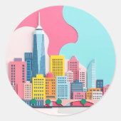 Modern Paper Collage Cityscape Ronde Sticker (Voorkant)