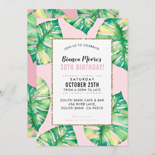 MODERN PARTY INVITATION monstère tropicale feuille (Devant / Derrière)