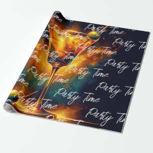 Modern Party Time Neon gepersonaliseerd Cadeaupapier