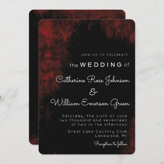 Modern Passionate Red'n Black Wedding Invitation Kaart (Voorkant / Achterkant)