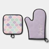 Modern pasteel - lomvormig patroon ovenwant & pannenlap set (Voorkant)