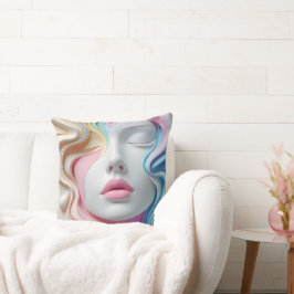 Modern Pastel Abstract 3D Face Art Throw Pillow Kussen