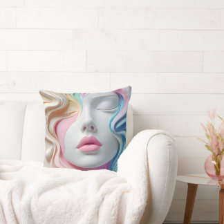 Modern Pastel Abstract 3D Face Art Throw Pillow Kussen