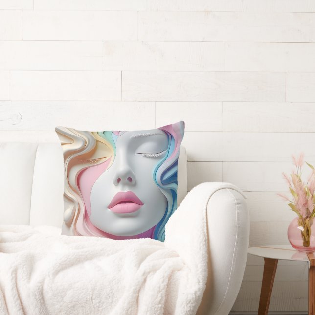 Modern Pastel Abstract 3D Face Art Throw Pillow Kussen (Bank)