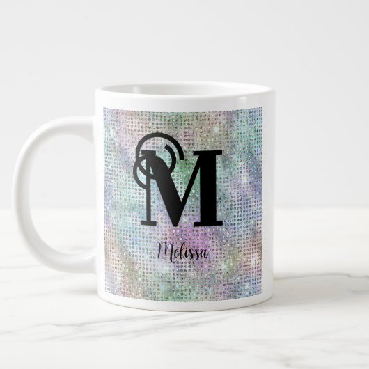 Modern pastel bezaaid Glitter Monogram Extra Grote Beker (Links)