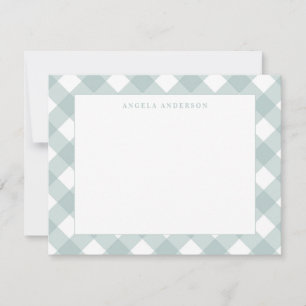 Modern Pastel Blauwgroen Groen Gingham Plays Check Notitiekaartje