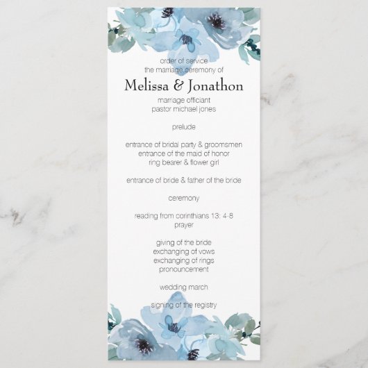 Modern Pastel Blue Rozen Floral Wedding Programme Programma (Voorkant)