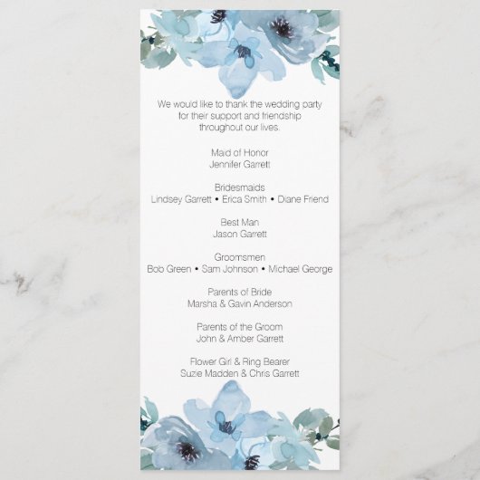 Modern Pastel Blue Rozen Floral Wedding Programme Programma (Achterkant)