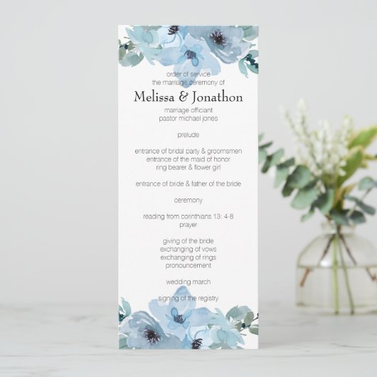 Modern Pastel Blue Rozen Floral Wedding Programme Programma (Staand voorkant)
