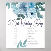 Modern Pastel Blue Rozen Wedding Schedule Poster (Voorkant)