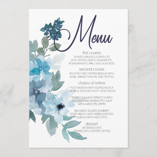 Modern Pastel Blue Waterverf Rozen Weddenschap Men Menu (Voorkant)