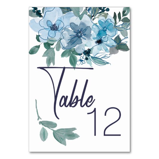 Modern pastel Blue Waterverf Wedding Table Number Kaart (Voorkant)