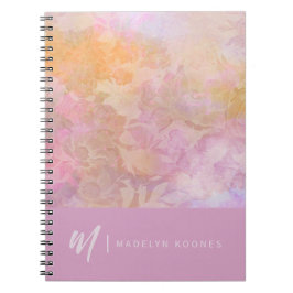 Modern Pastel Floral Pattern Monogram Notitieboek