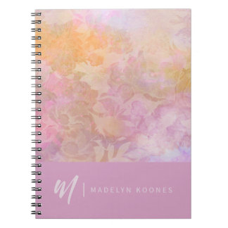 Modern Pastel Floral Pattern Monogram Notitieboek