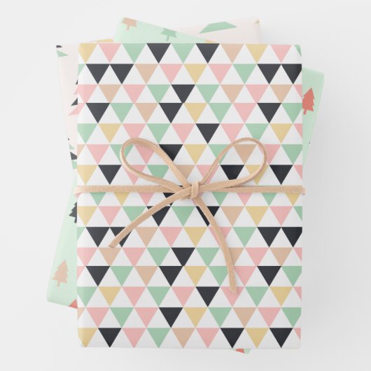 Modern pastel geometrisch kerstboompatroon inpakpapier vel (In situ)