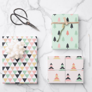 Modern pastel geometrisch kerstboompatroon inpakpapier vel