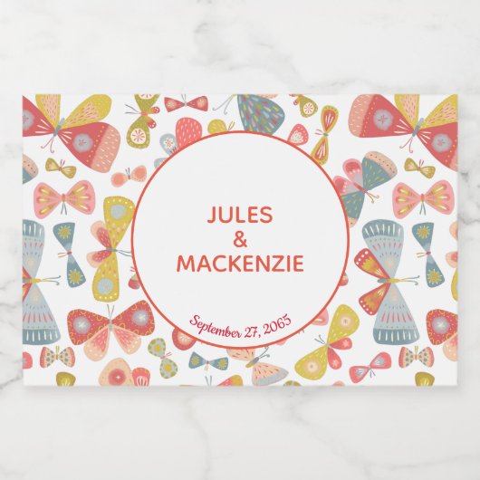 Modern Pastel Graphic Butterfly Pattern Sparkling Wijnetiket (Enkel label)