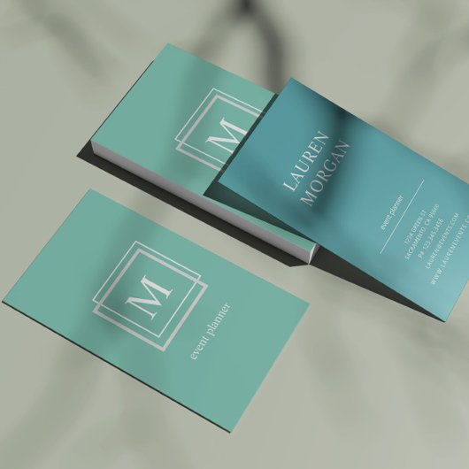 Modern Pastel Green Monogram Visitekaartje