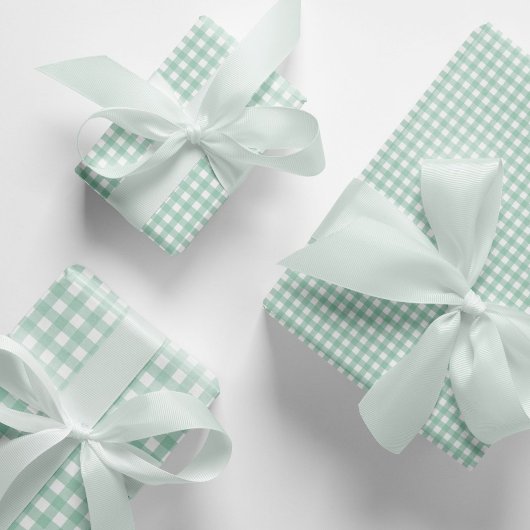 Modern Pastel Mint Green Gingham Check Pattern Inpakpapier Vel