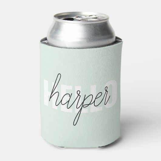 Modern Pastel Mint Hallo en u noemt Blikjeskoeler (Blikje Voorkant)