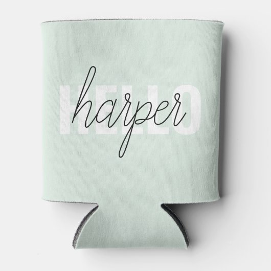 Modern Pastel Mint Hallo en u noemt Blikjeskoeler (Voorkant)