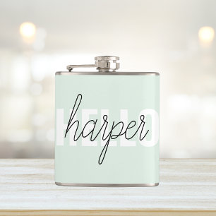 Modern Pastel Mint Hallo en u noemt Heupfles