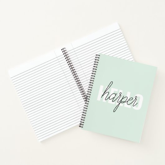 Modern Pastel Mint Hallo en u noemt Notitieboek (Binnen)